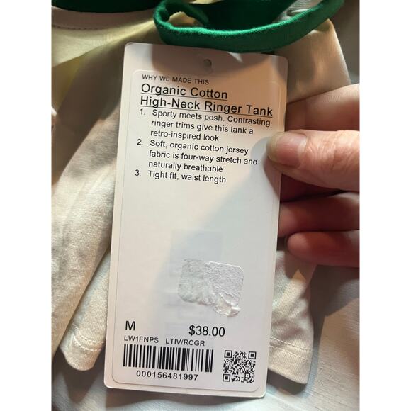 Lululemon Organic Cotton High neck ringer tank size M White/Green - Picture 2 of 4
